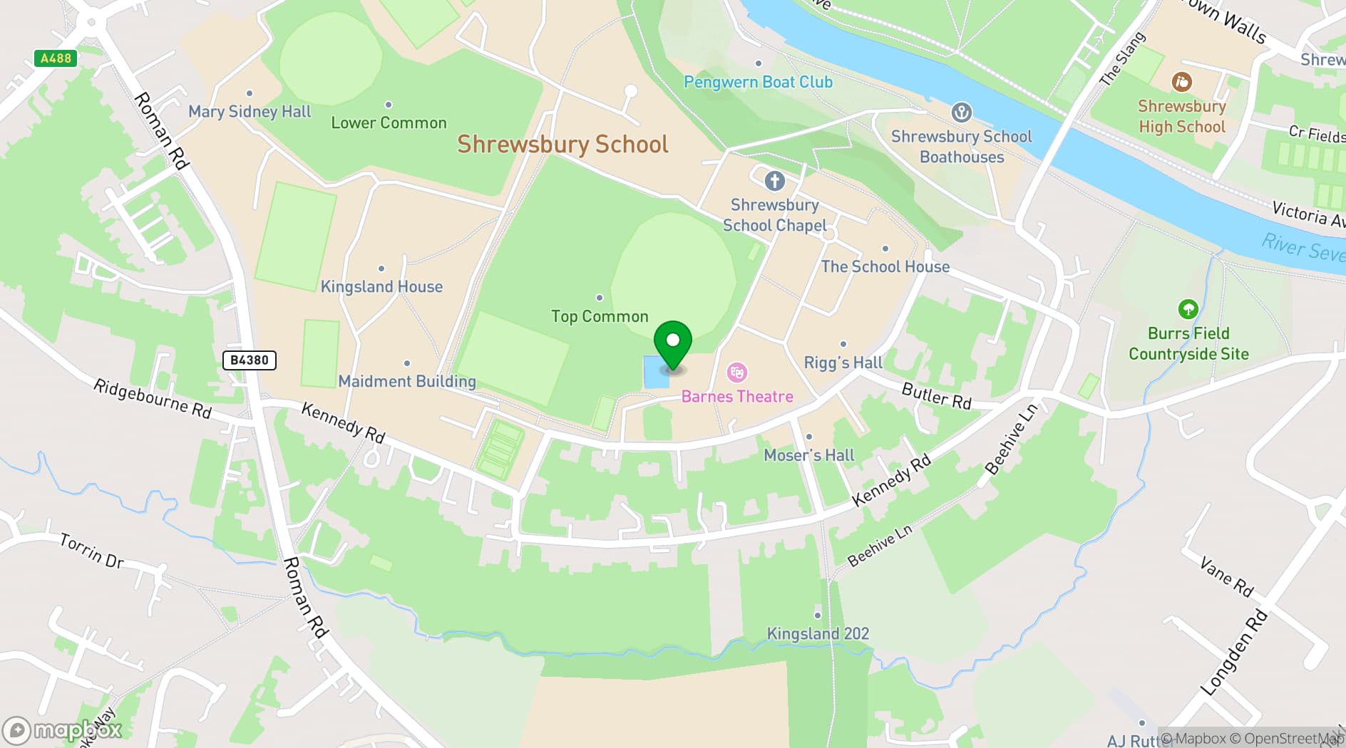 Map showing Shrewsbury School