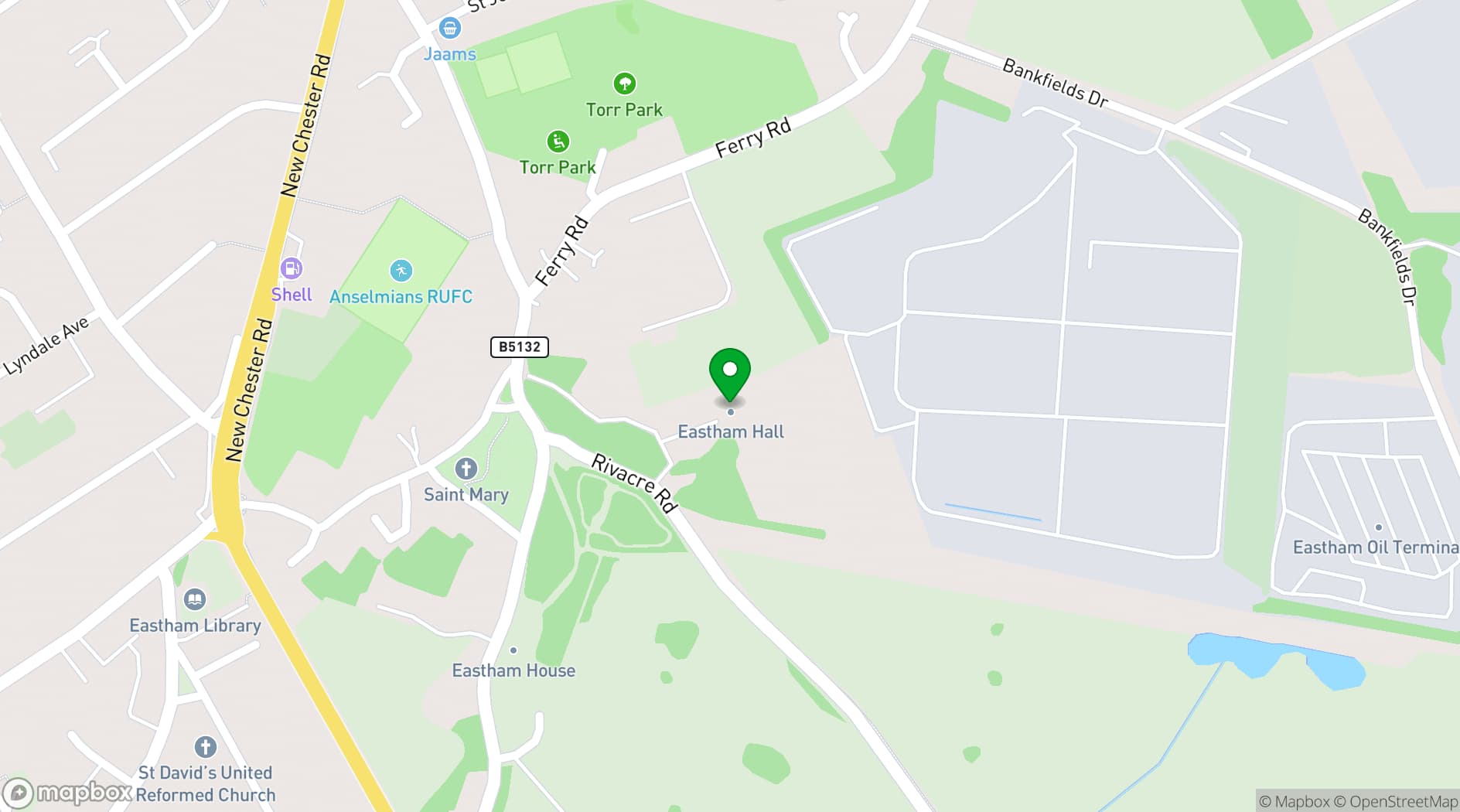 Map showing Eastham Hall