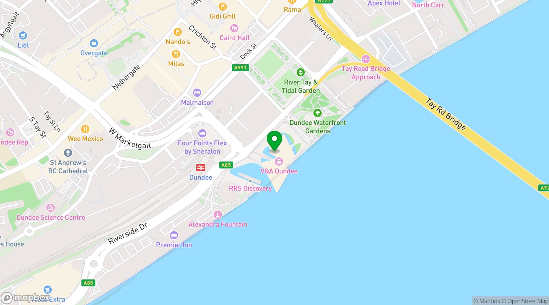 Map showing V&A Dundee