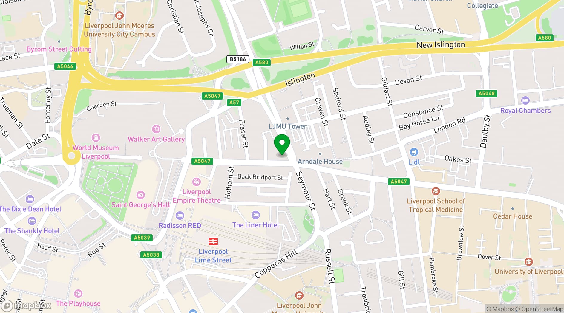Map showing Liverpool Gateway Conference Centre