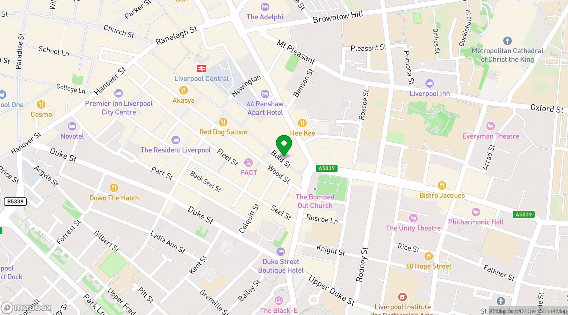 Map showing Bold Street Coffee Liverpool