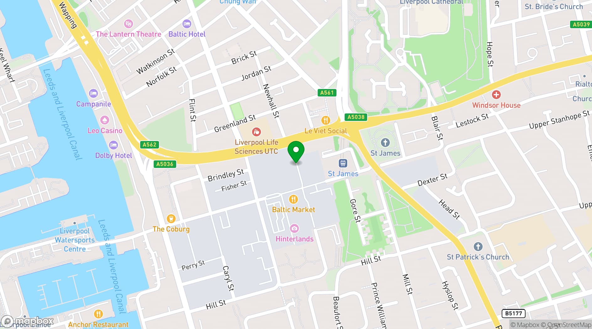 Map showing Peaky Blinders Bar Liverpool