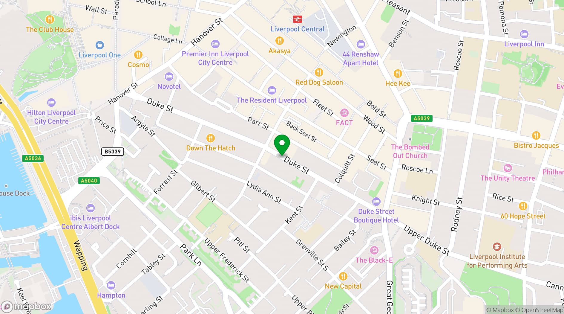 Map showing Holiday Inn Express Liverpool - Central