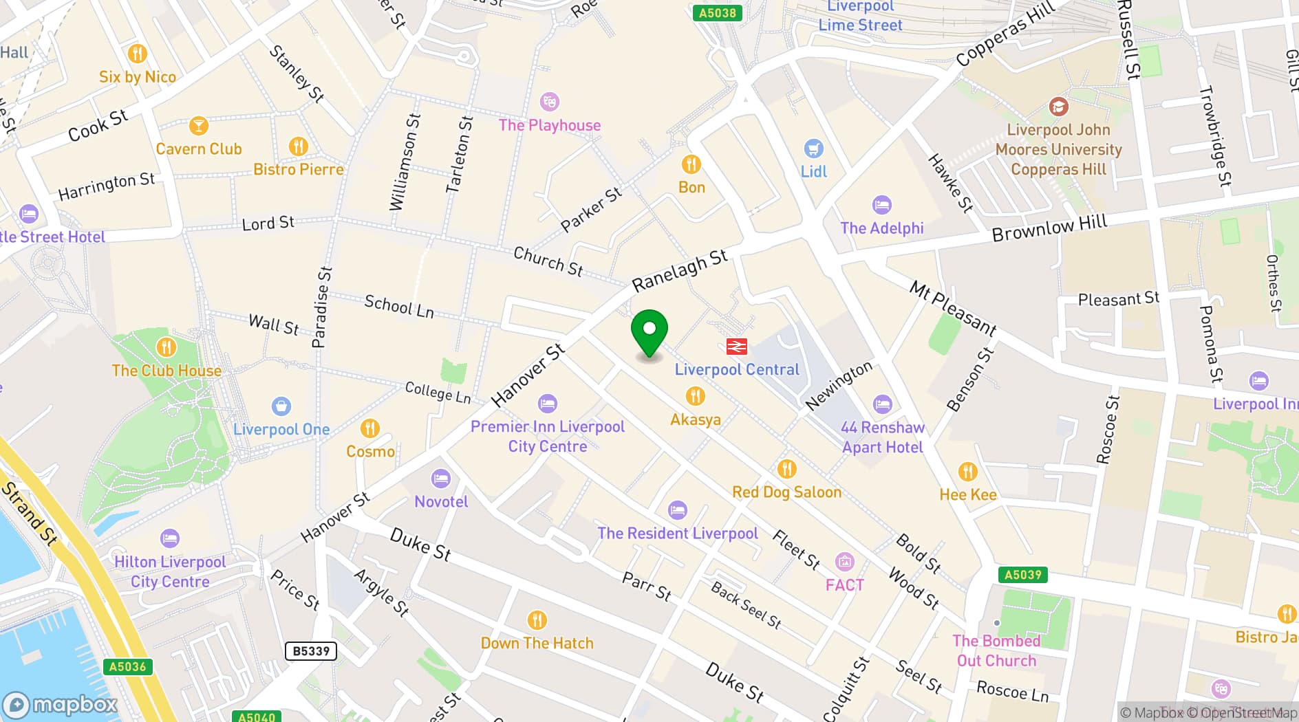 Map showing Albert's Schloss Liverpool