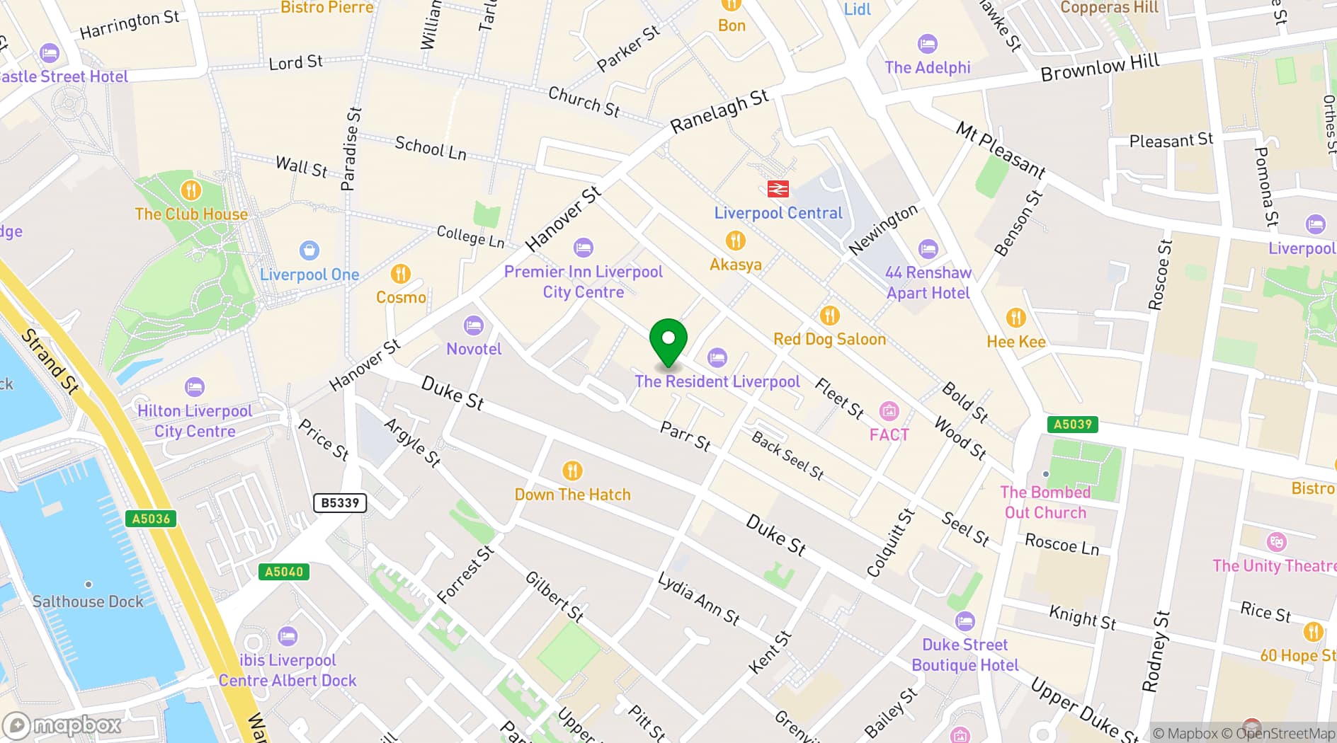 Map showing The Clubhouse at The Ropewalks Hotel