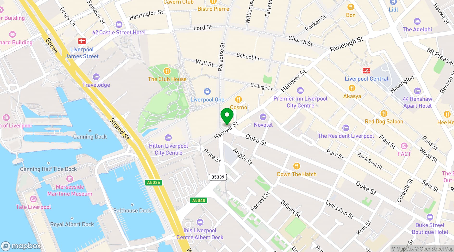 Map showing Revolution Albert Dock