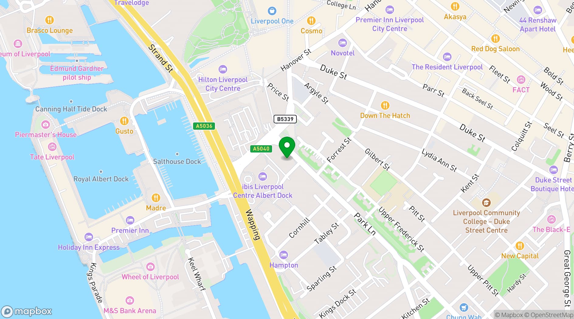 Map showing Maldron Liverpool