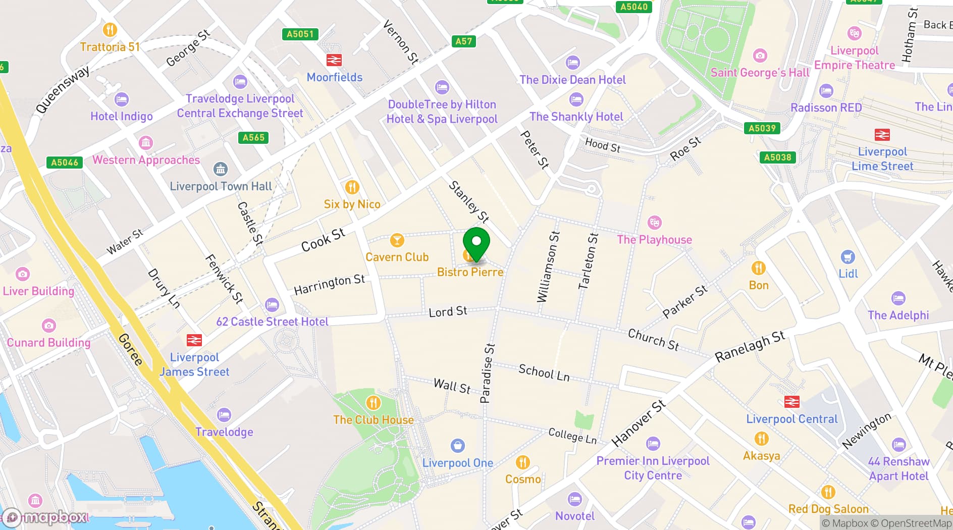 Map showing Roxy Ball Room, Cavern Quarter Liverpool