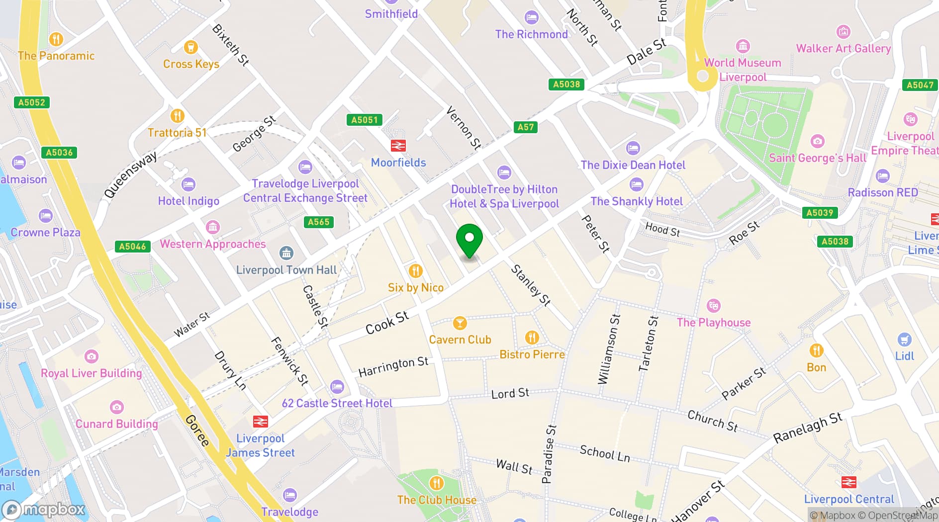 Map showing Sugar Hut Liverpool