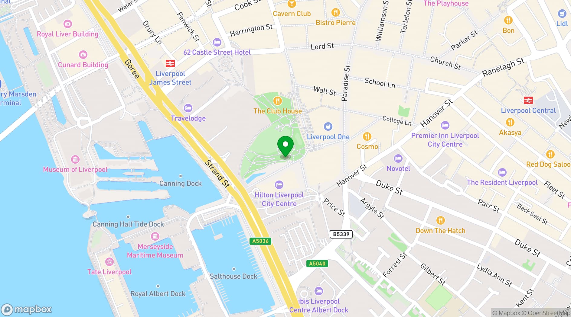 Map showing Hilton Liverpool City Centre
