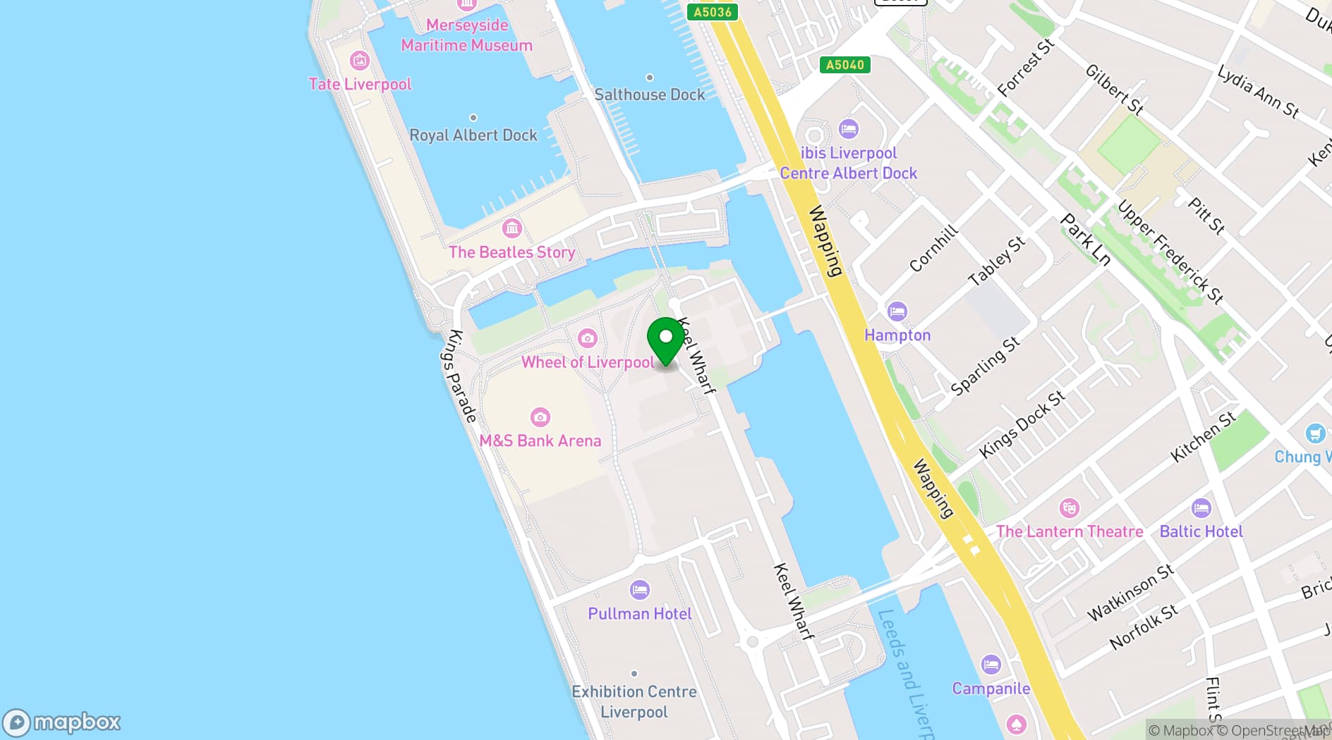 Map showing Jurys Inn Liverpool