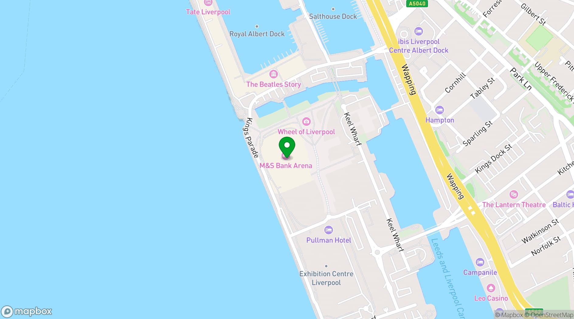 Map showing M&S Bank Arena