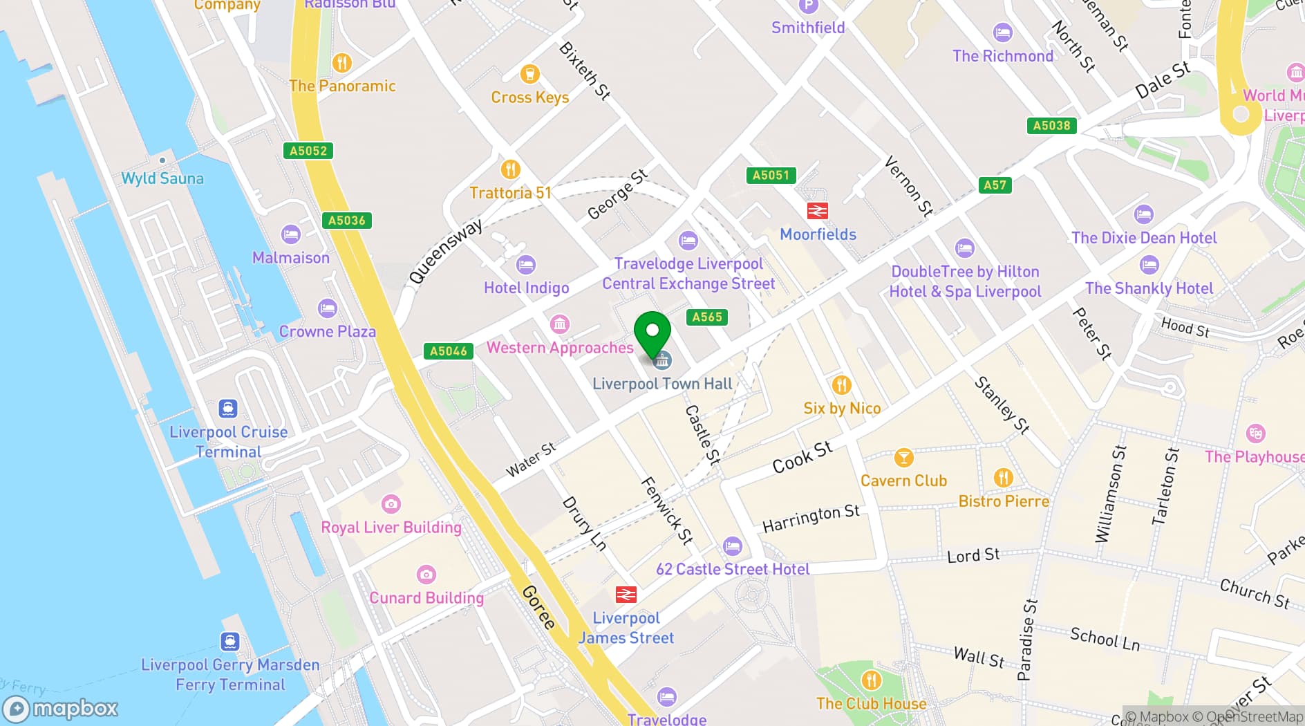 Map showing Liverpool Town Hall