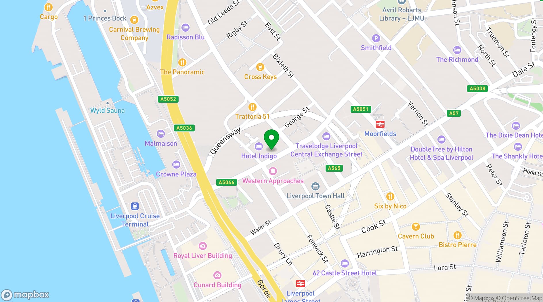 Map showing Hotel Indigo Liverpool