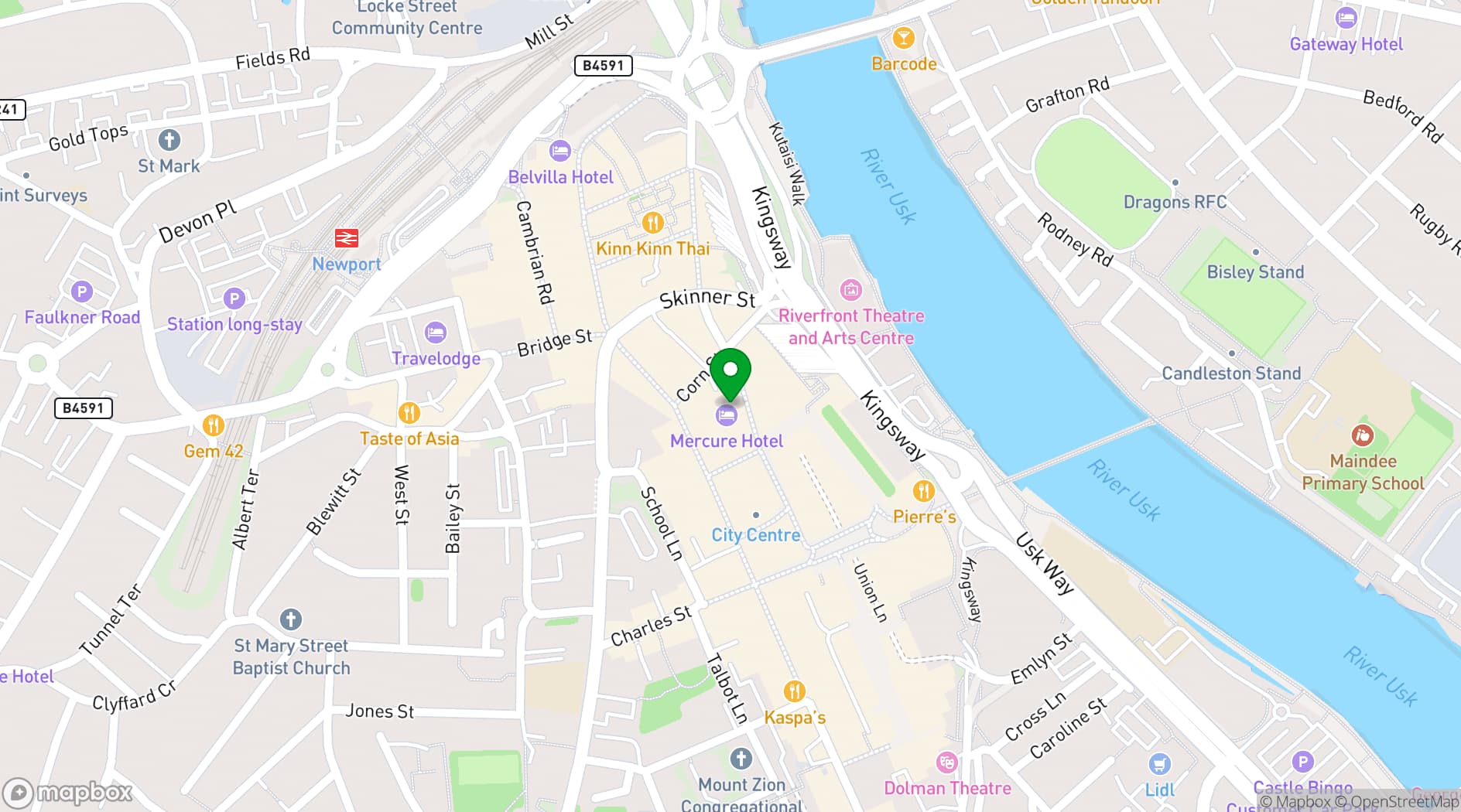 Map showing Mercure Hotel Newport