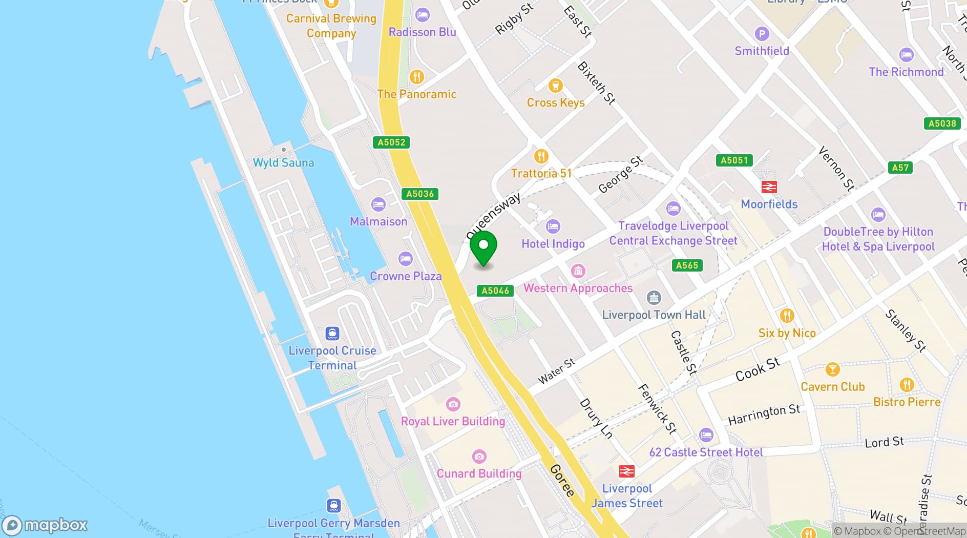 Map showing Atlantic Tower Hotel Liverpool by Sunday