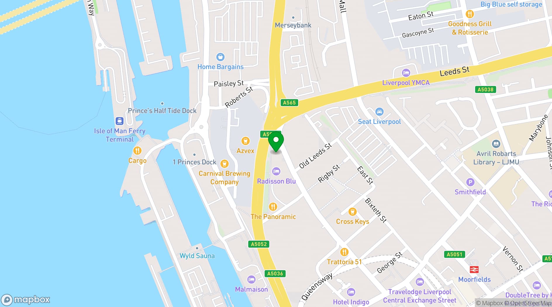 Map showing Radisson Blu, Liverpool