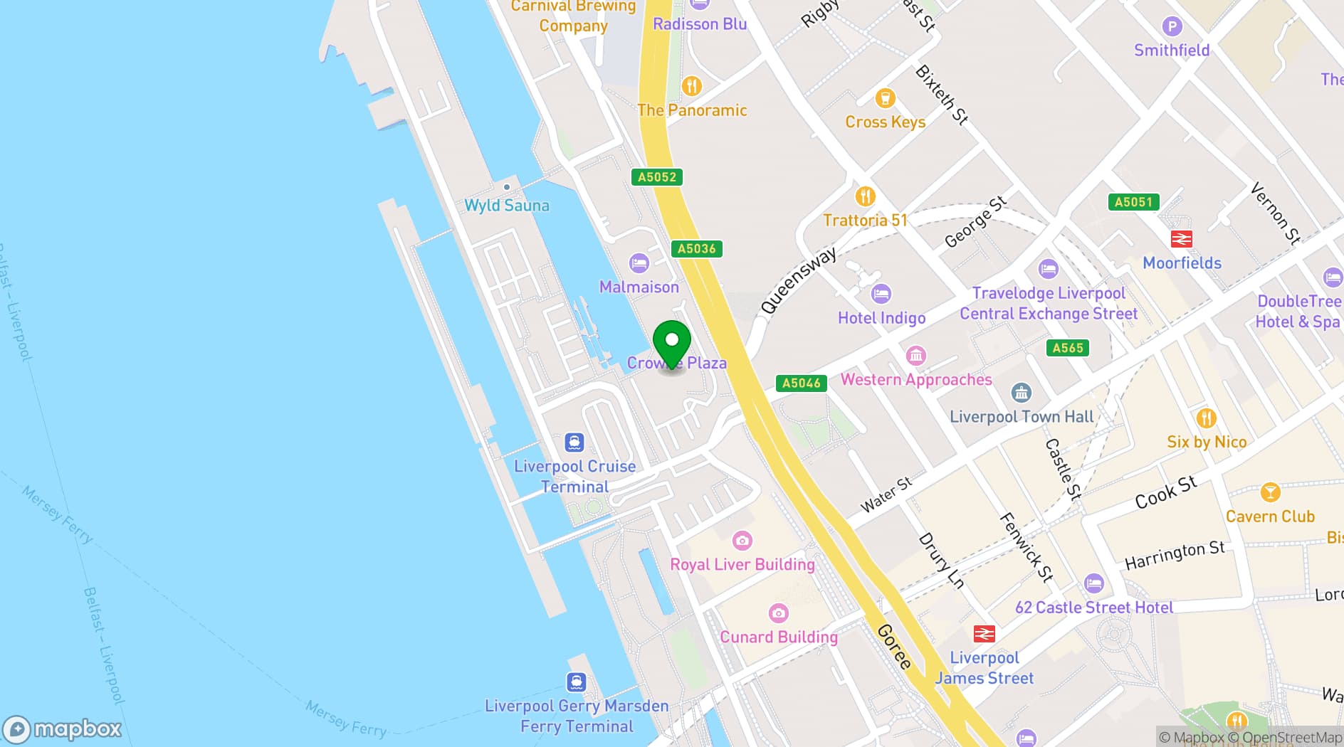 Map showing Crowne Plaza Liverpool
