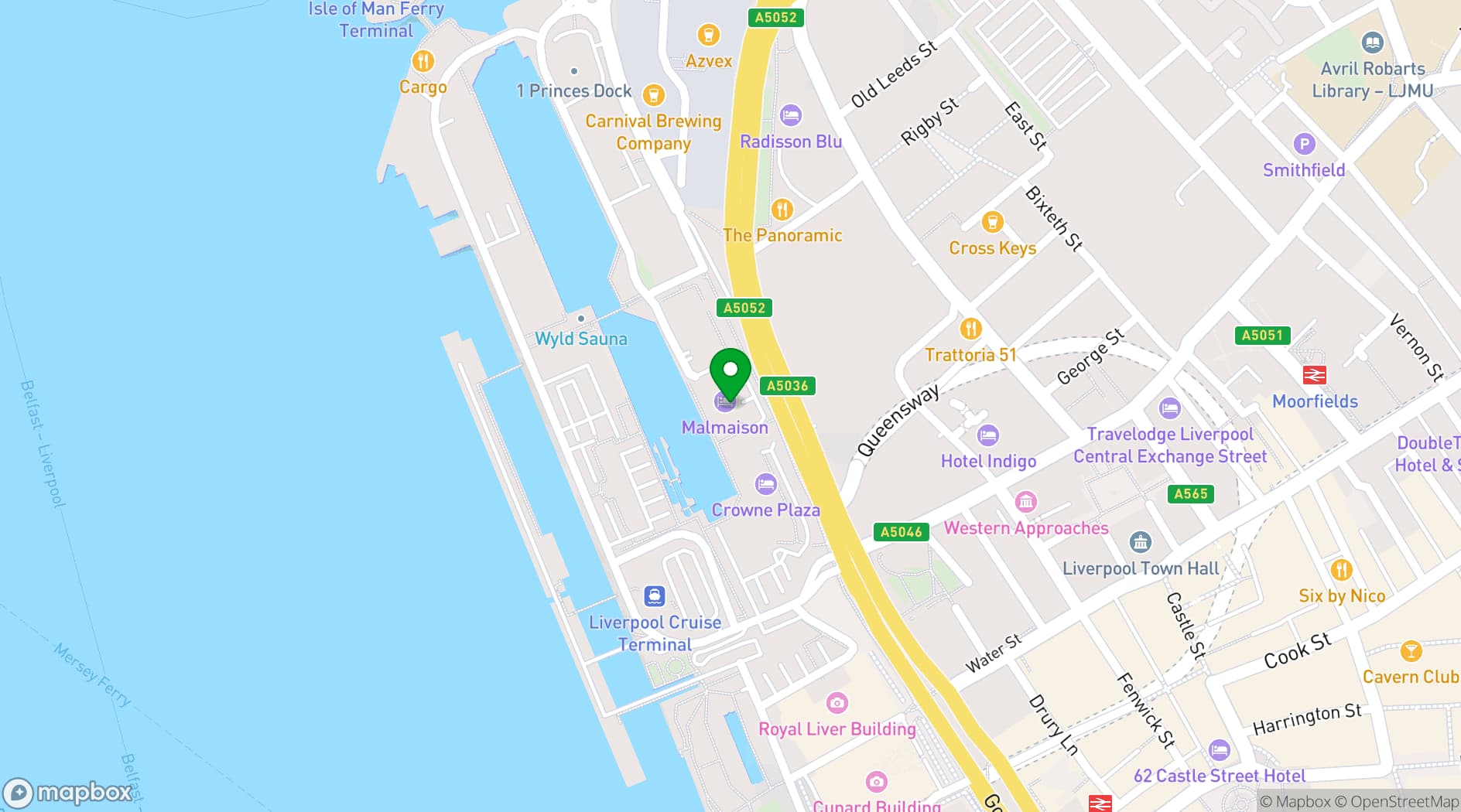 Map showing Malmaison Liverpool