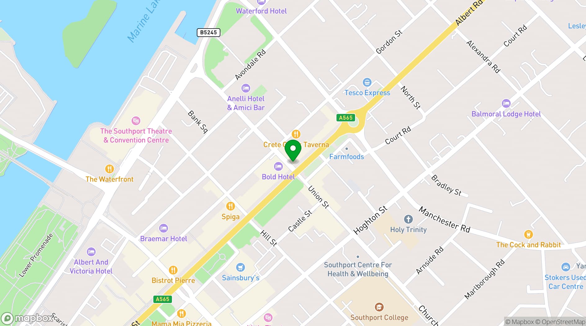 Map showing Sinclairs Bar and Rooms