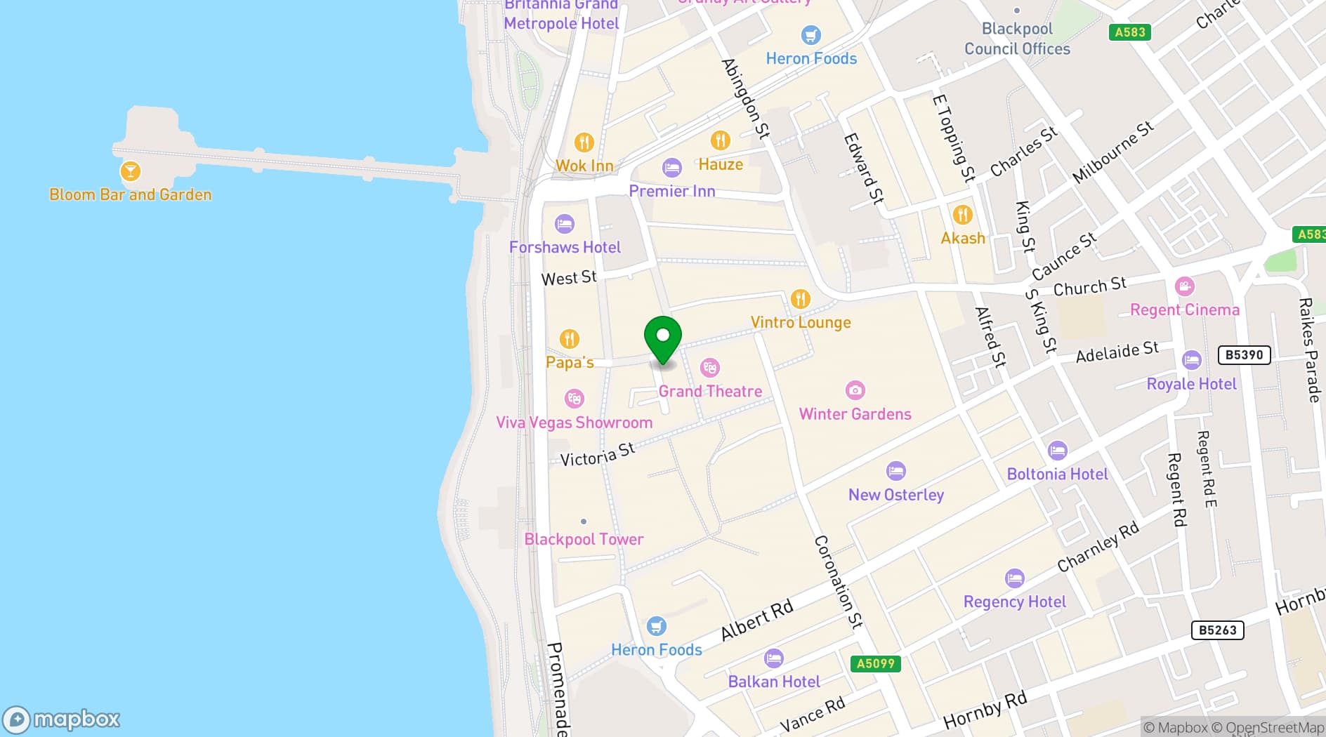 Map showing Bella Italia Blackpool Church Street