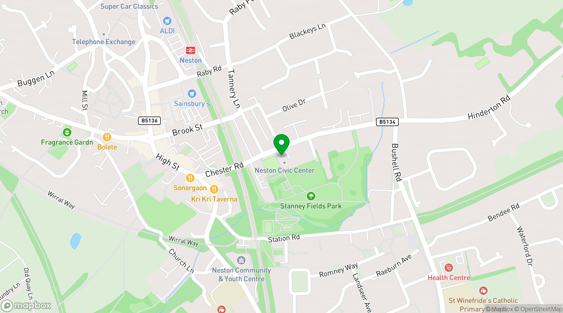 Map showing Neston Civic Hall