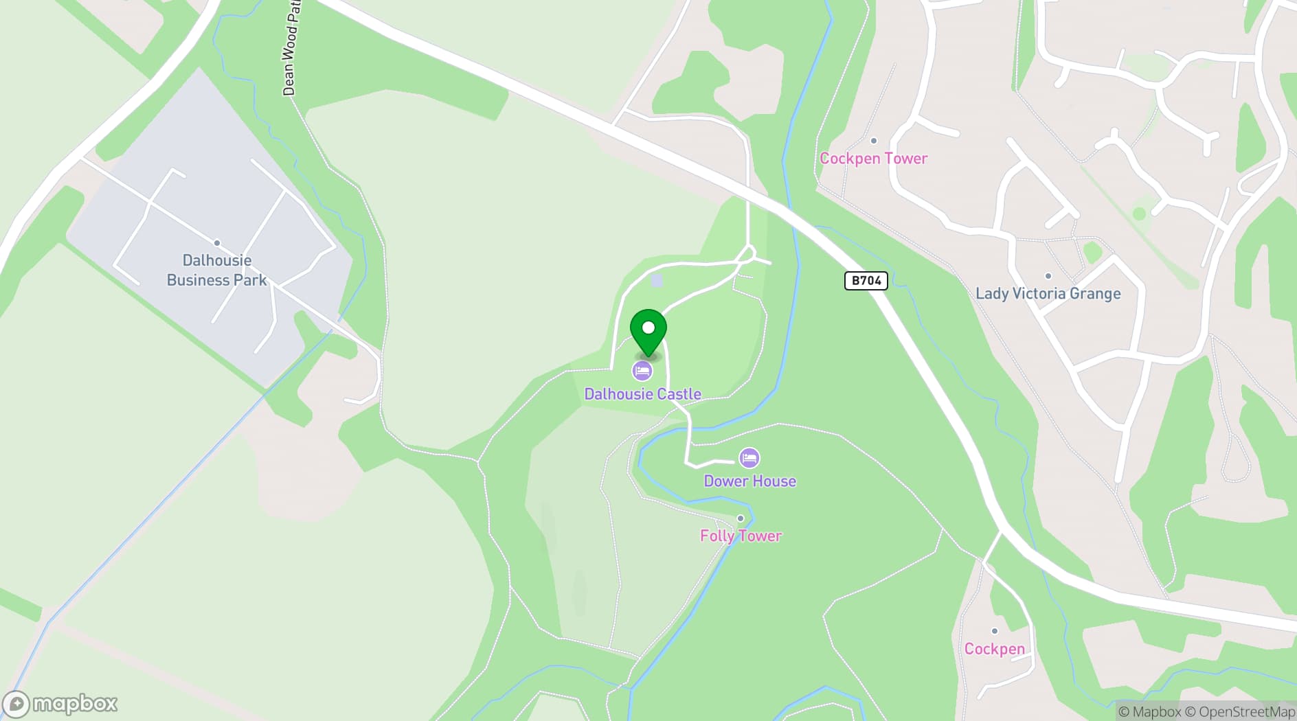 Map showing Dalhousie Castle