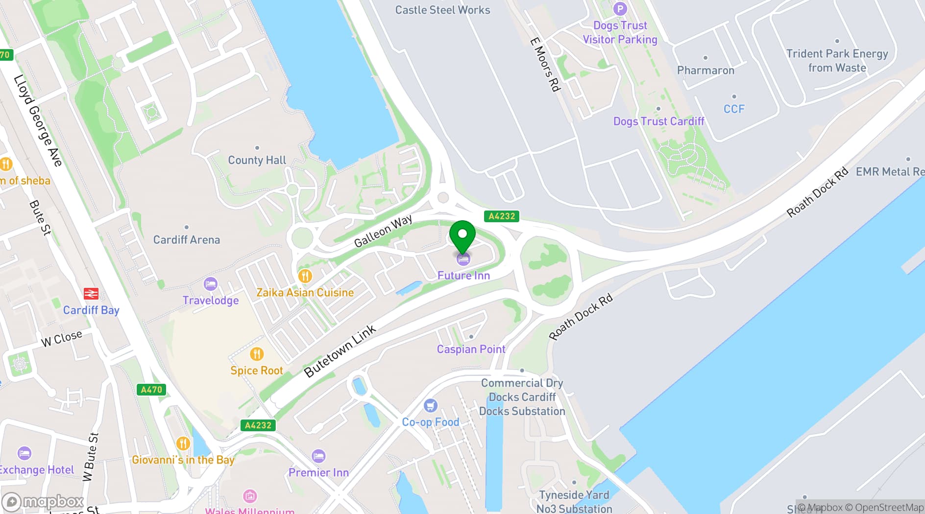 Map showing Future Inn Cardiff