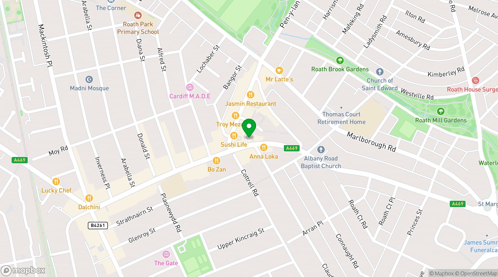 Map showing The Globe Cardiff