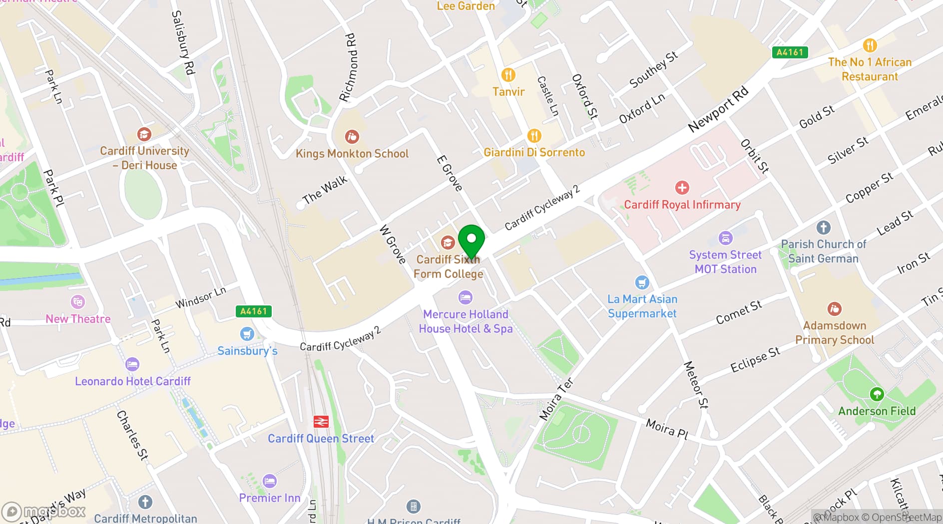 Map showing Mercure Cardiff Holland House