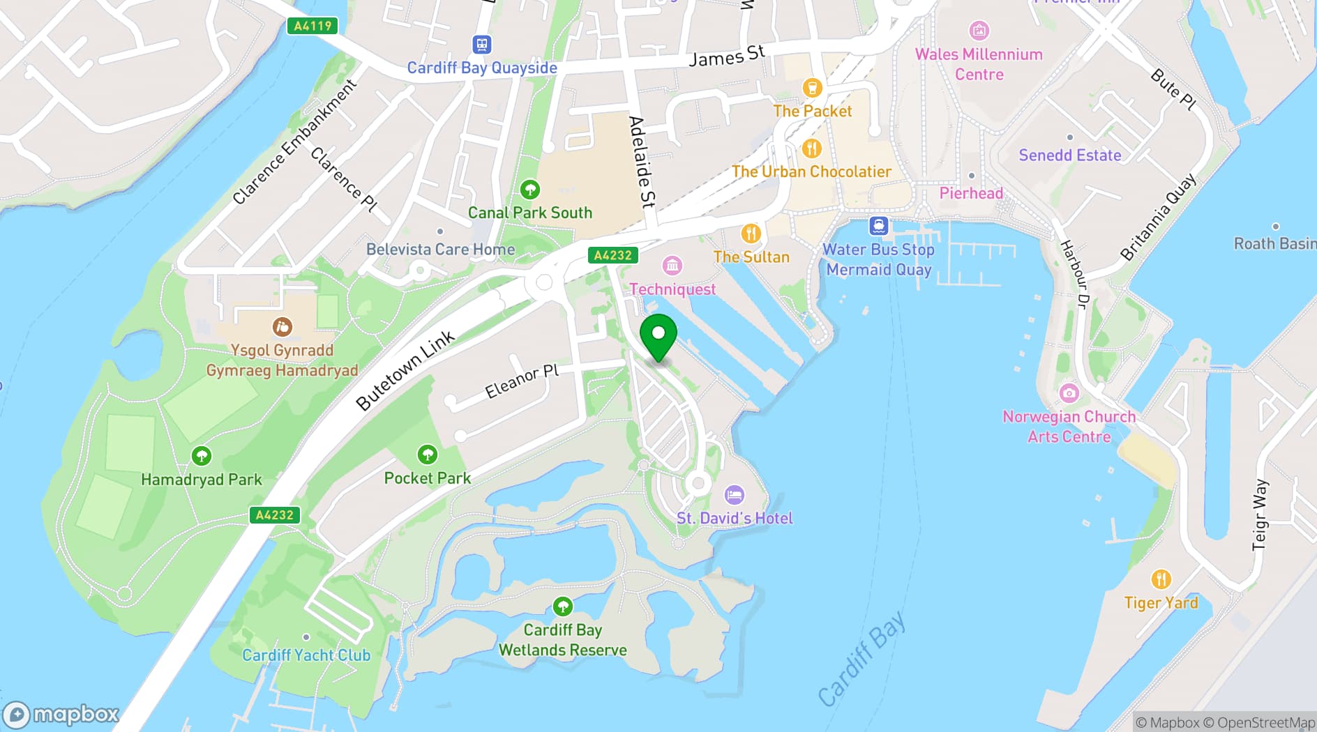 Map showing Voco St David's Cardiff