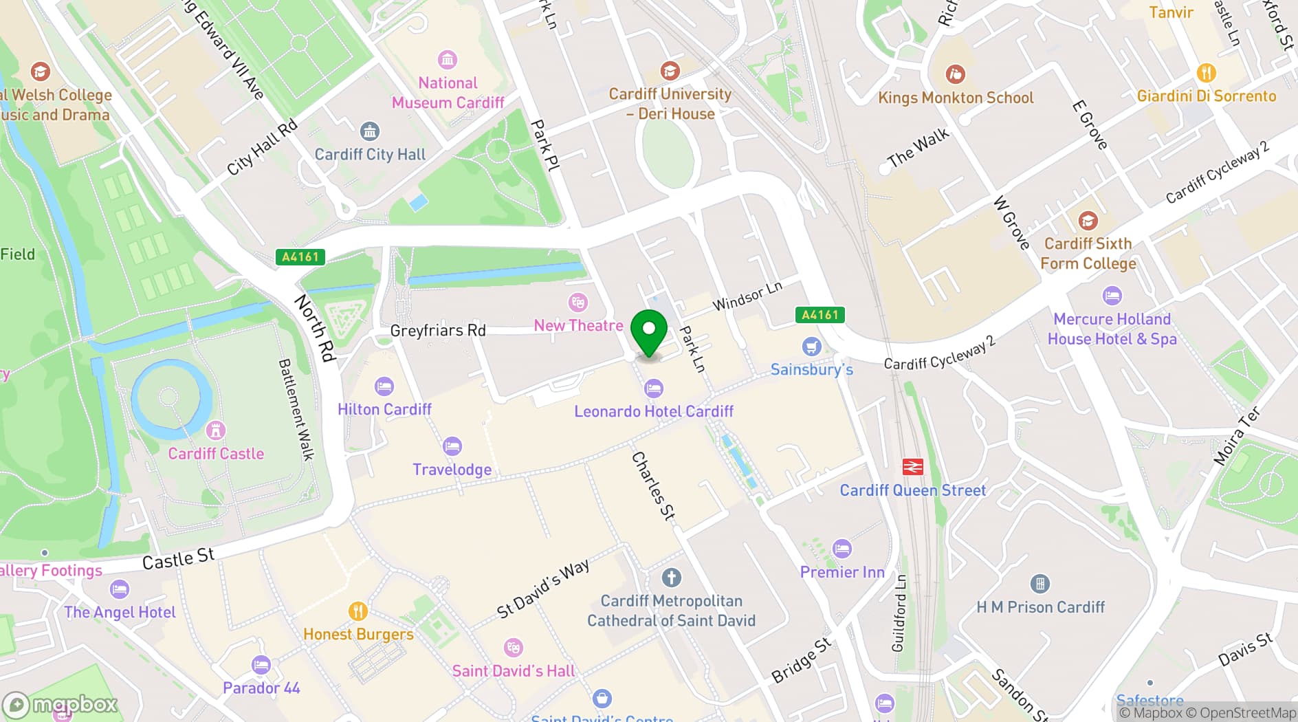 Map showing Leonardo Hotel Cardiff