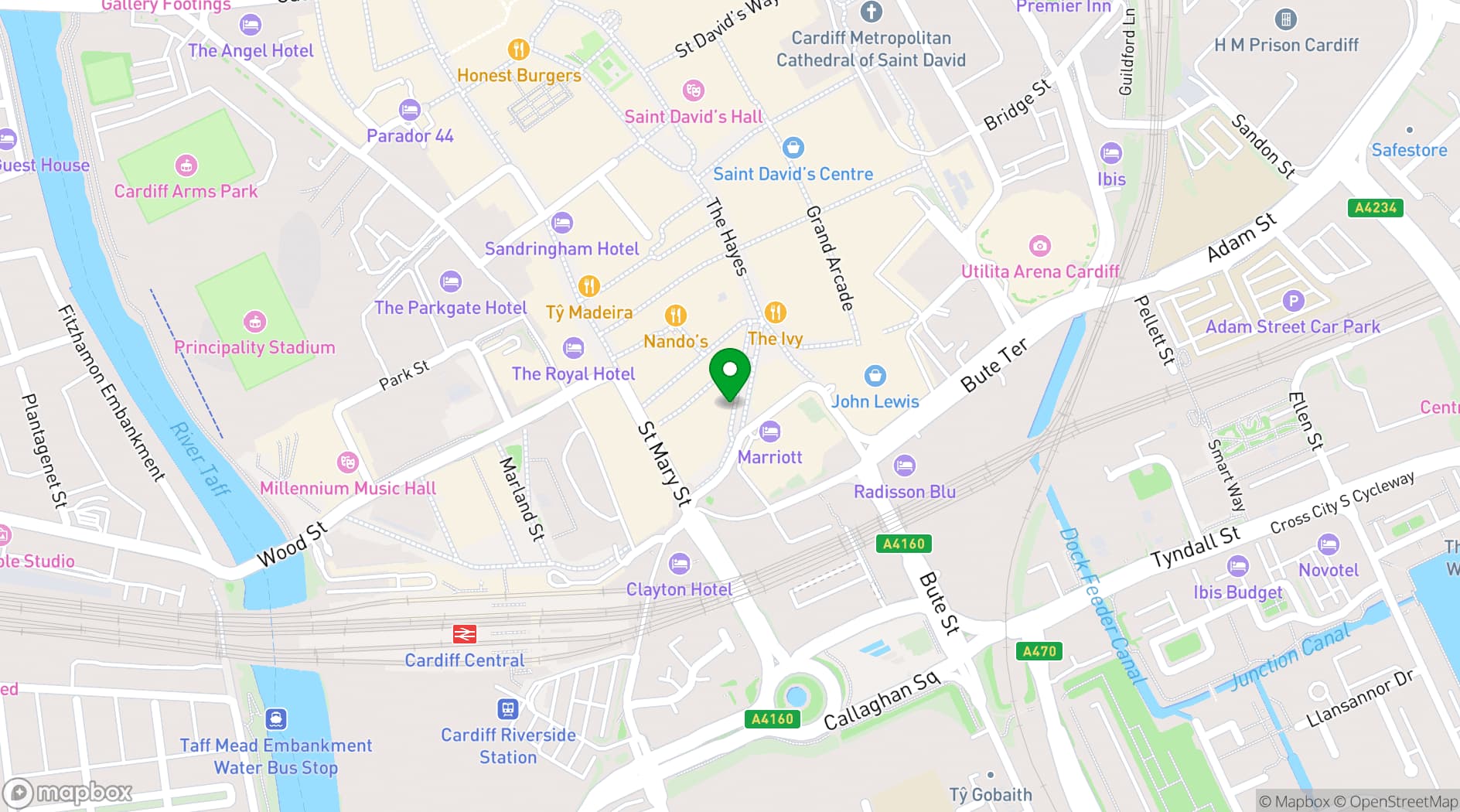 Map showing Las Iguanas Cardiff