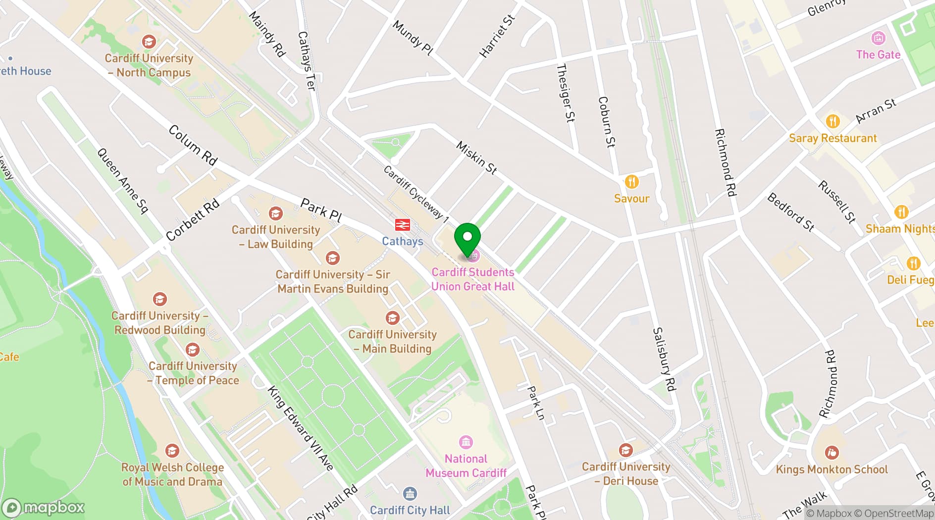 Map showing Cardiff Students' Union
