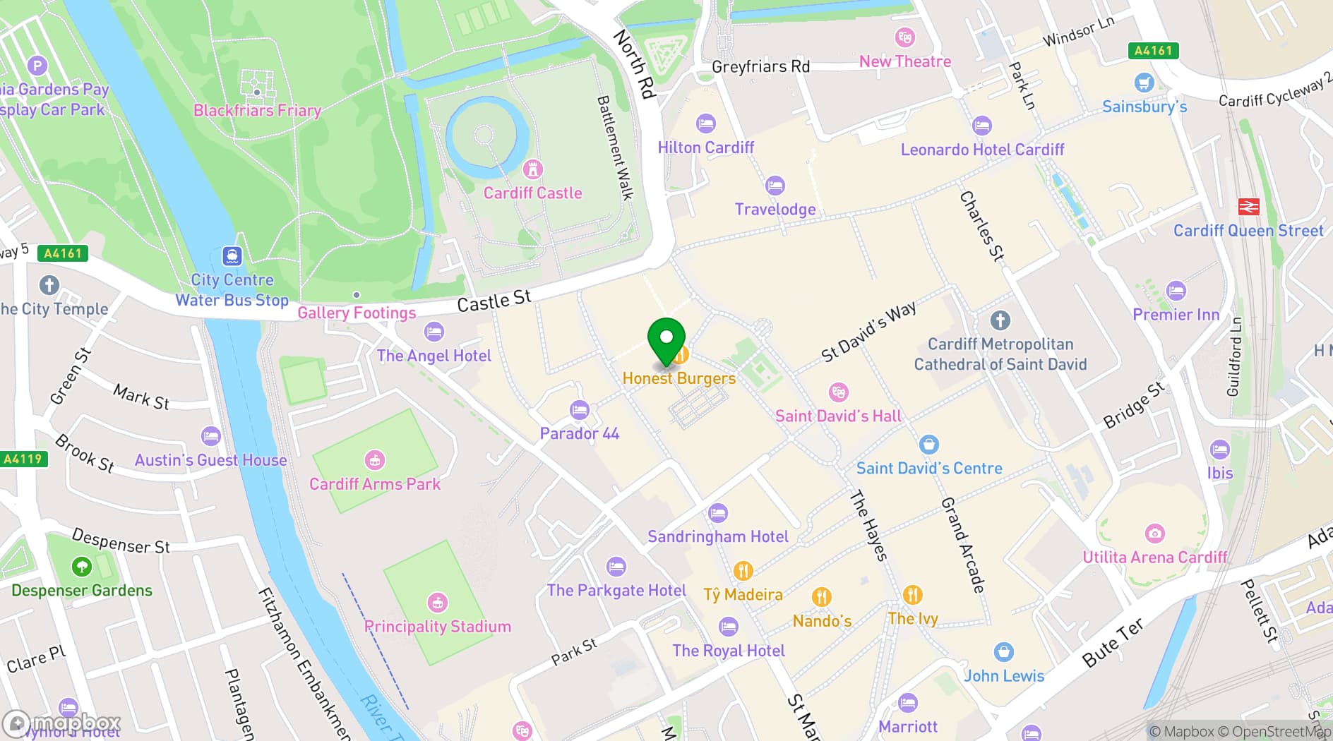 Map showing The Botanist Cardiff Central