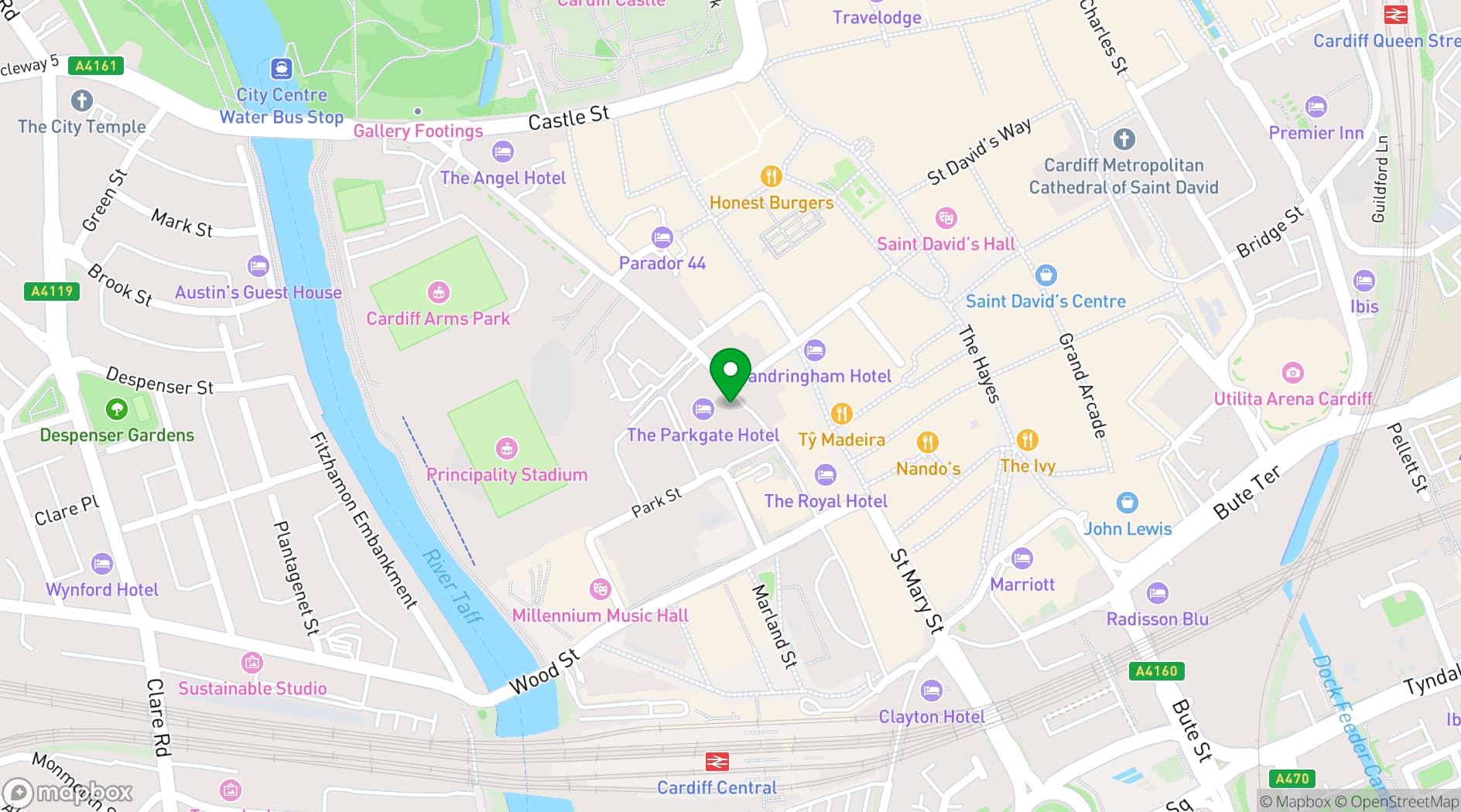 Map showing The Parkgate Hotel
