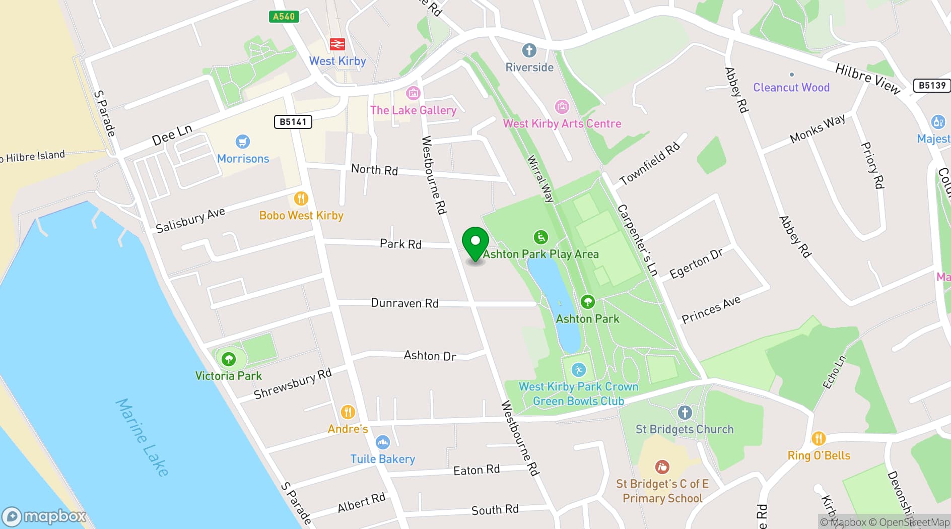 Map showing Westbourne Hall