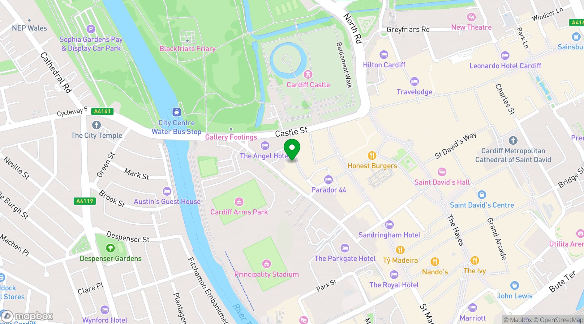 Map showing Bootlegger Bars Cardiff