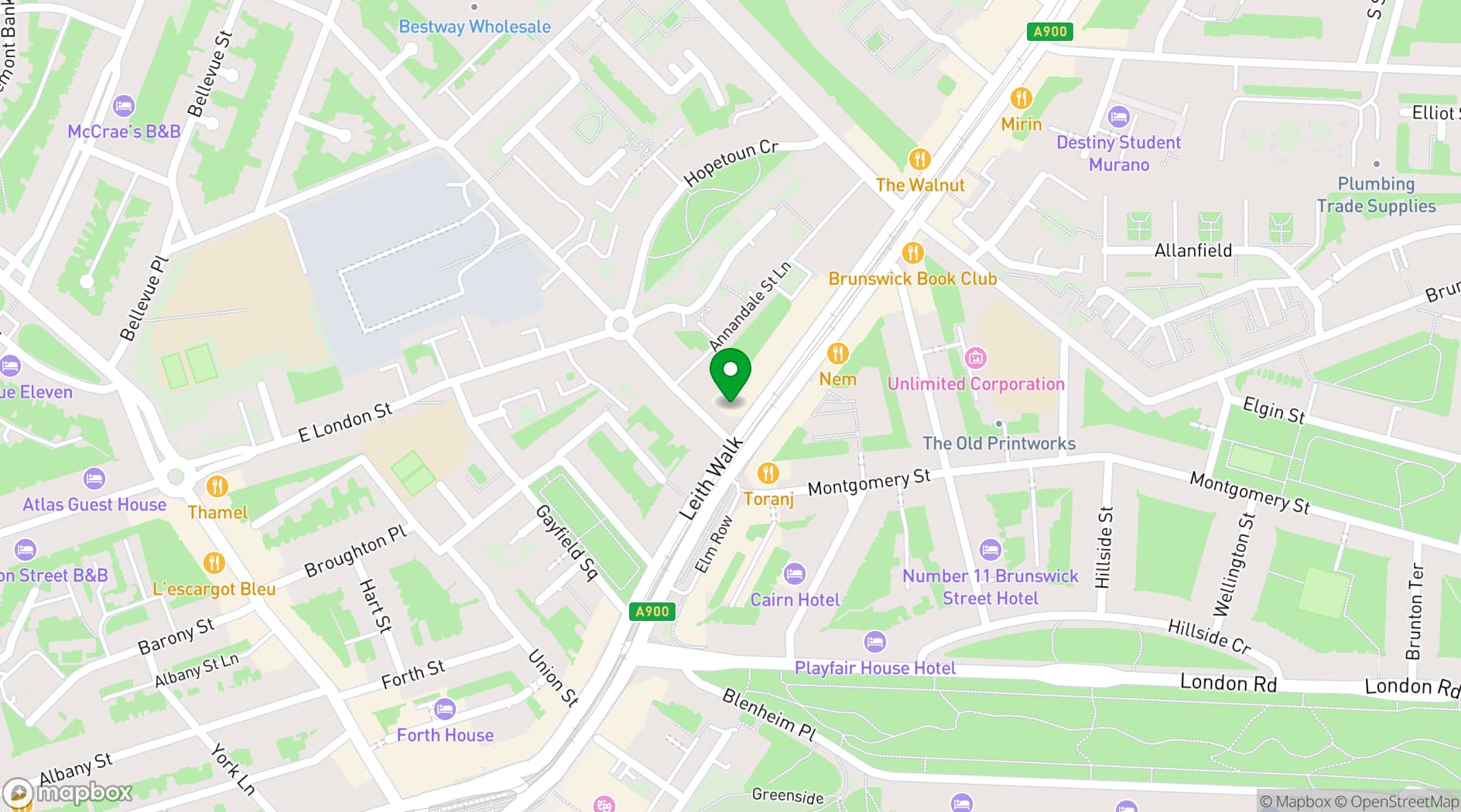 Map showing Edinburgh Central Accommodation