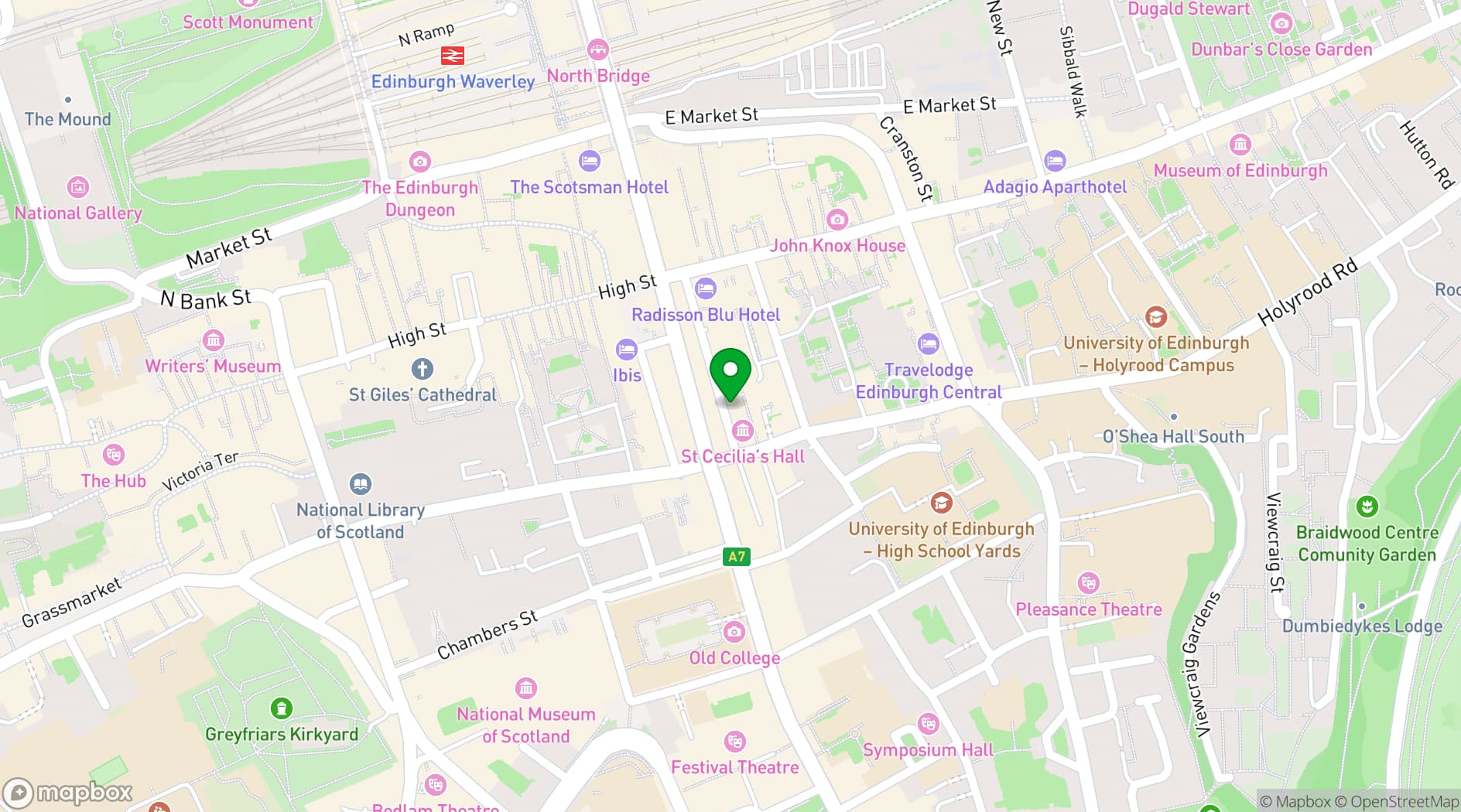 Map showing St Cecilia's Hall