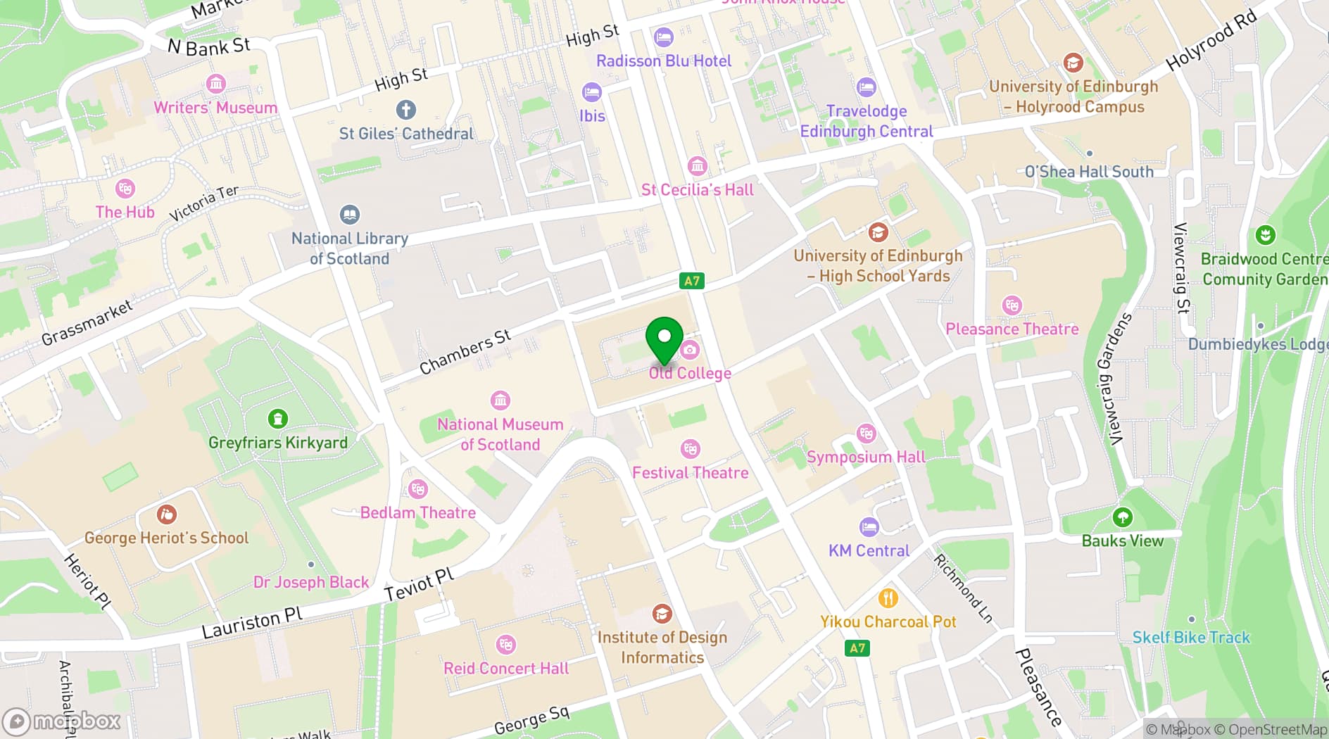 Map showing Playfair Library Hall