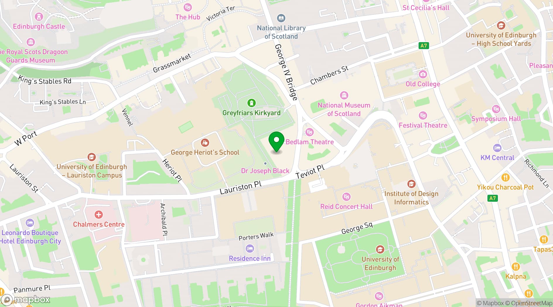 Map showing The University of Edinburgh