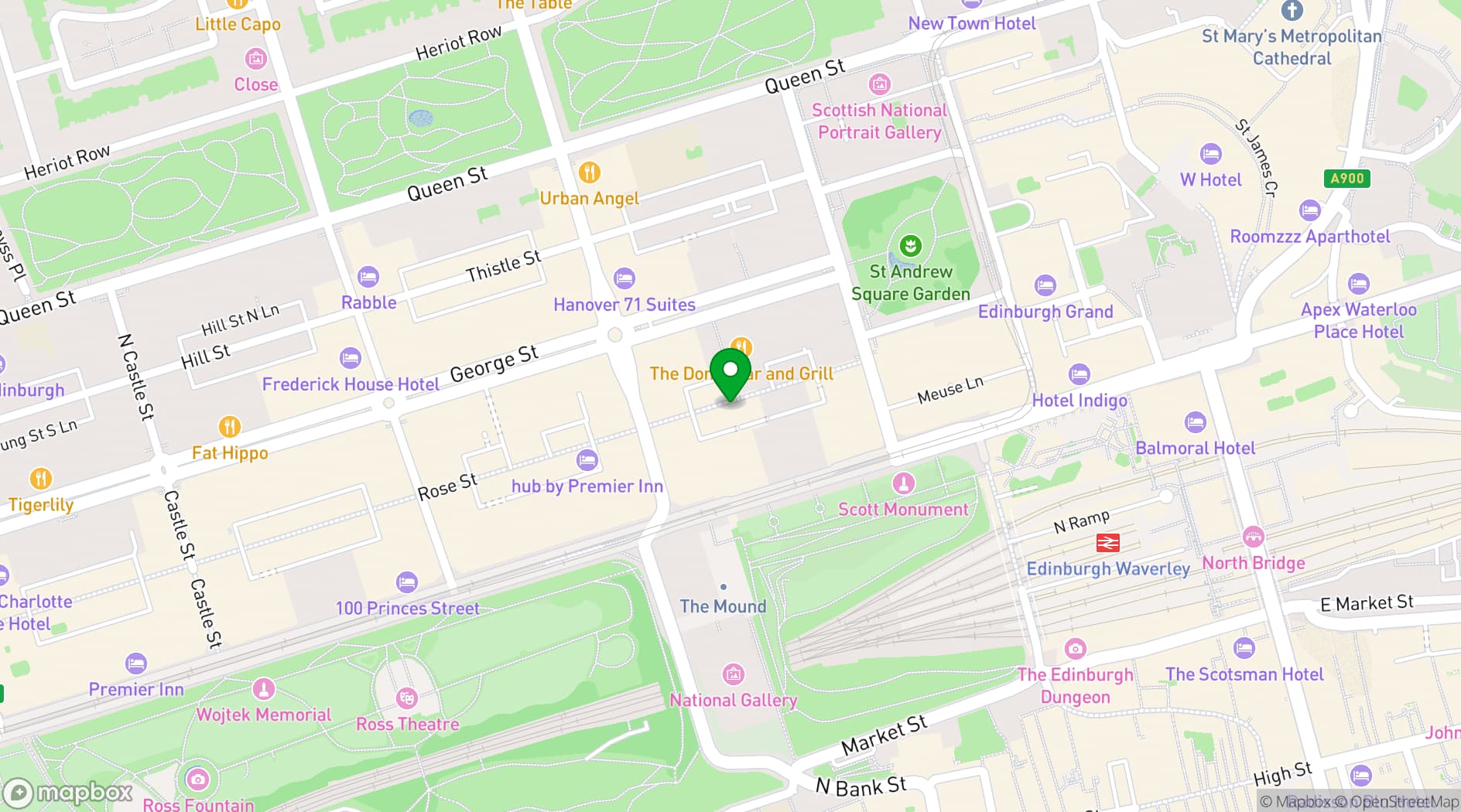 Map showing Roxy Lanes, Rose Street Edinburgh
