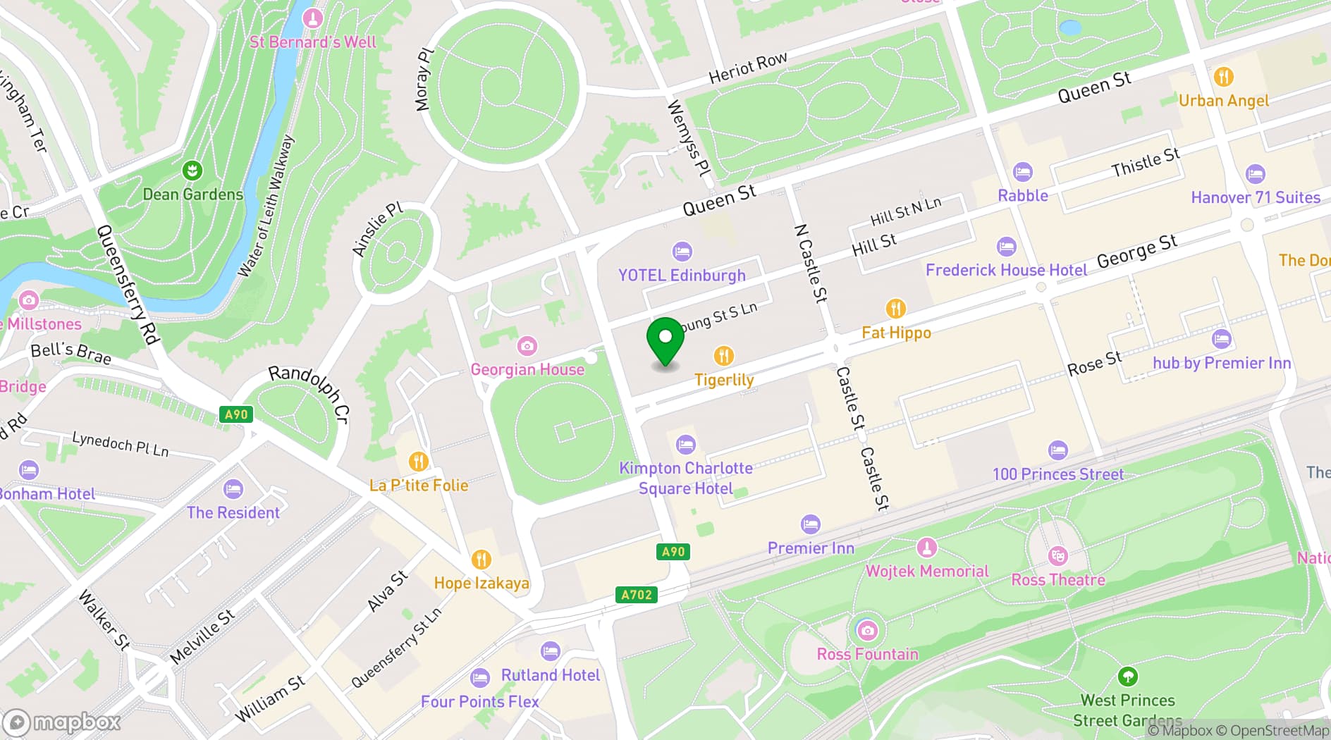 Map showing Las Iguanas Edinburgh