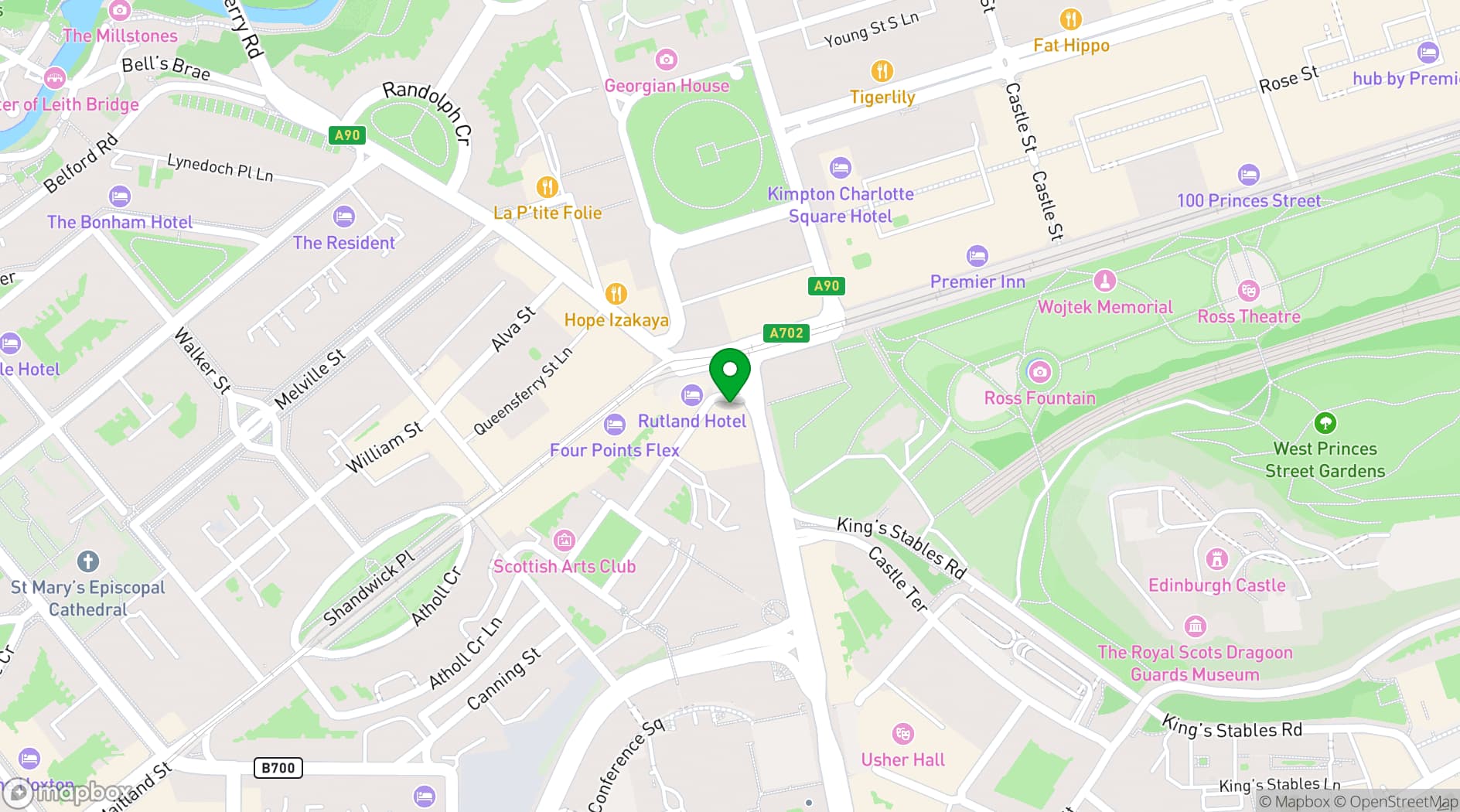 Map showing Waldorf Astoria Edinburgh - The Caledonian