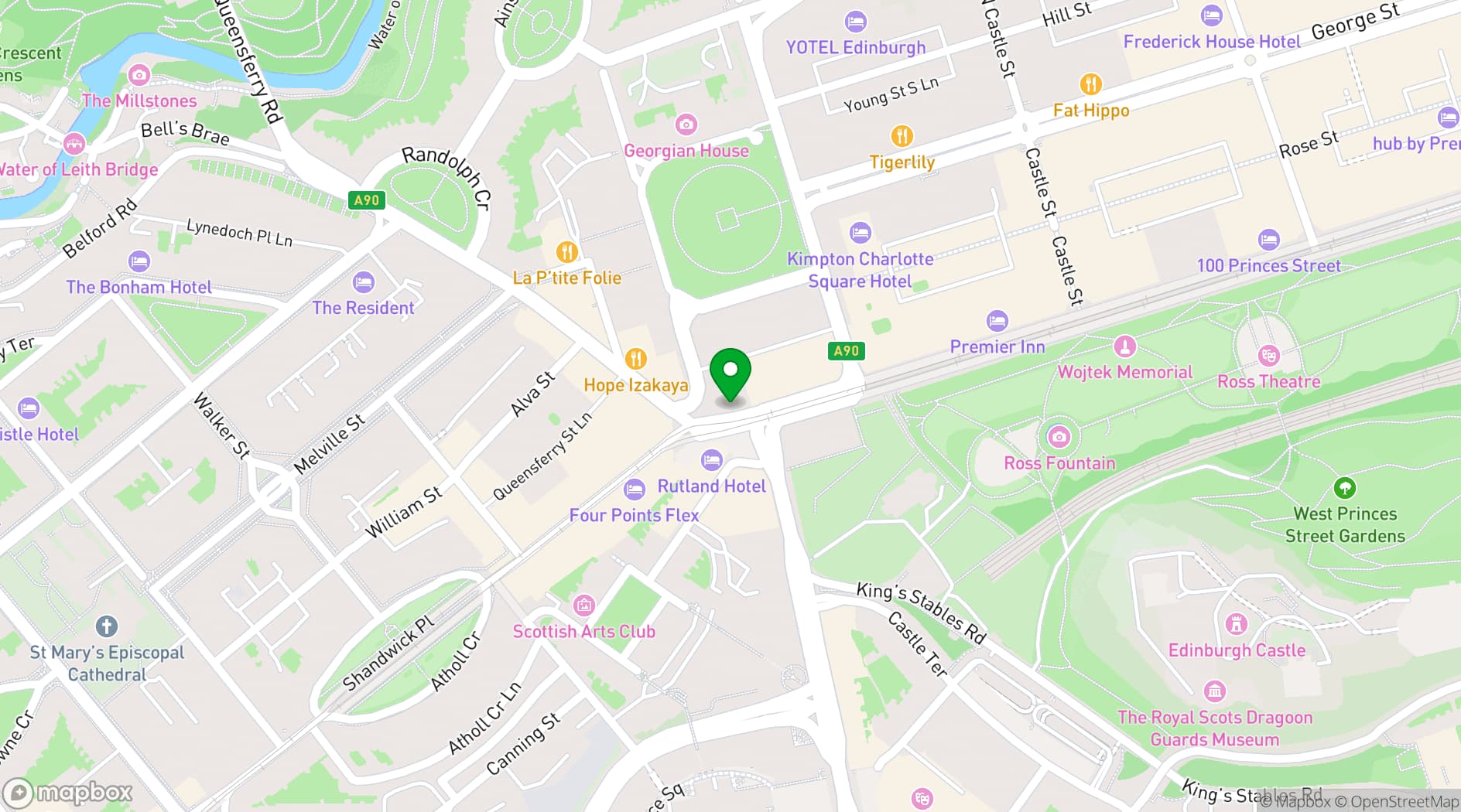 Map showing Johnnie Walker Princes Street