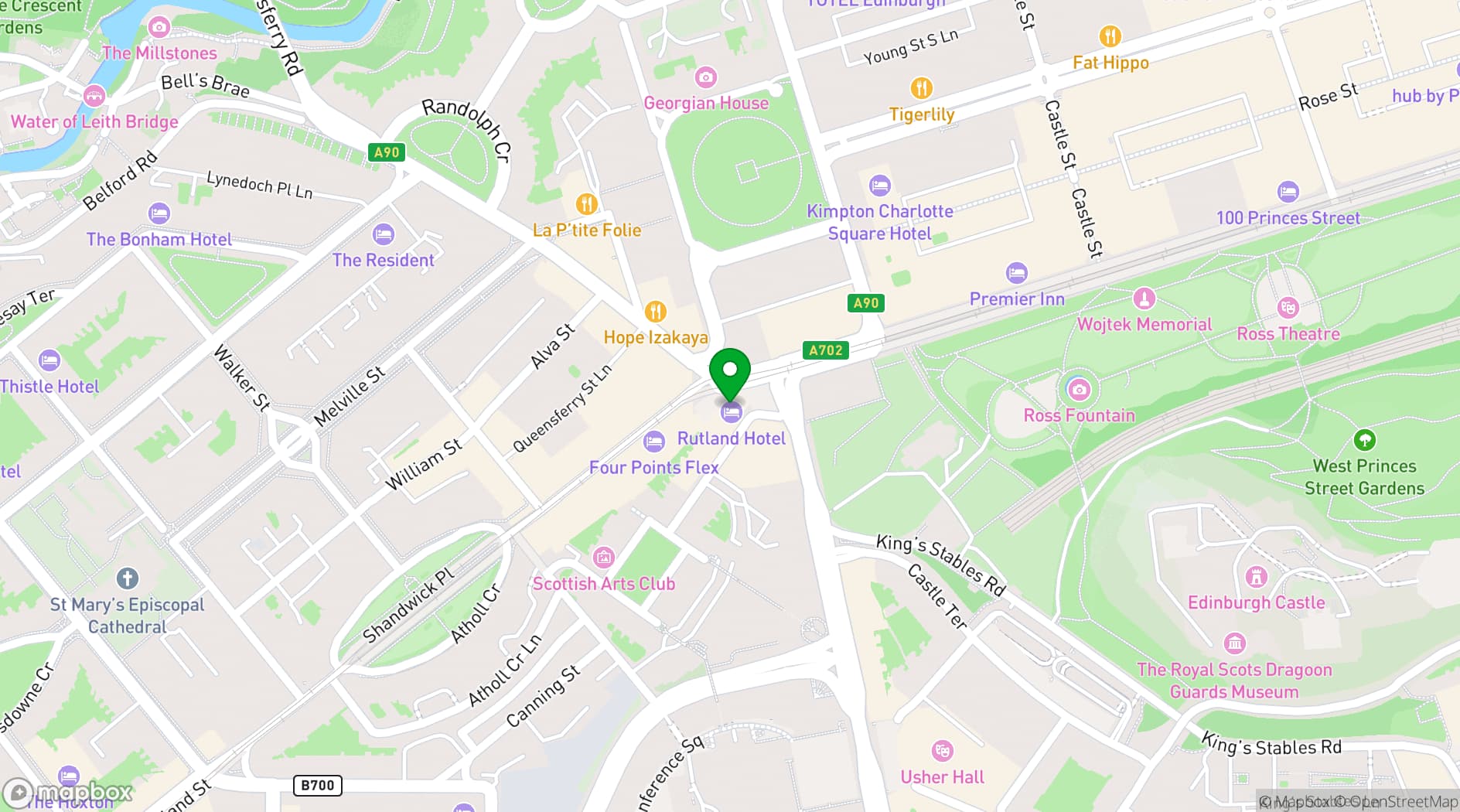 Map showing Johnnie Walker Princes Street