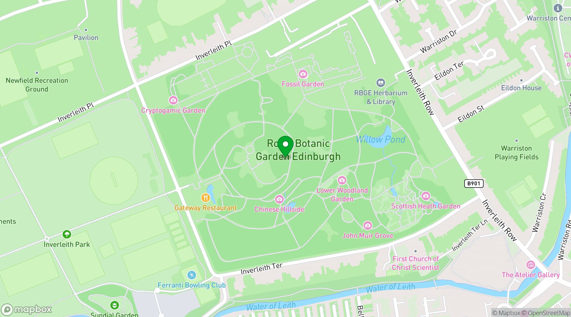 Map showing Royal Botanic Garden Edinburgh
