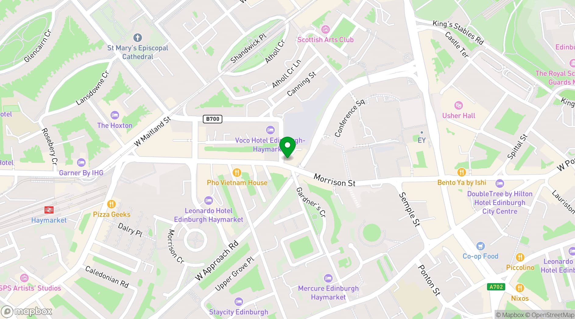 Map showing Point A Hotel Edinburgh