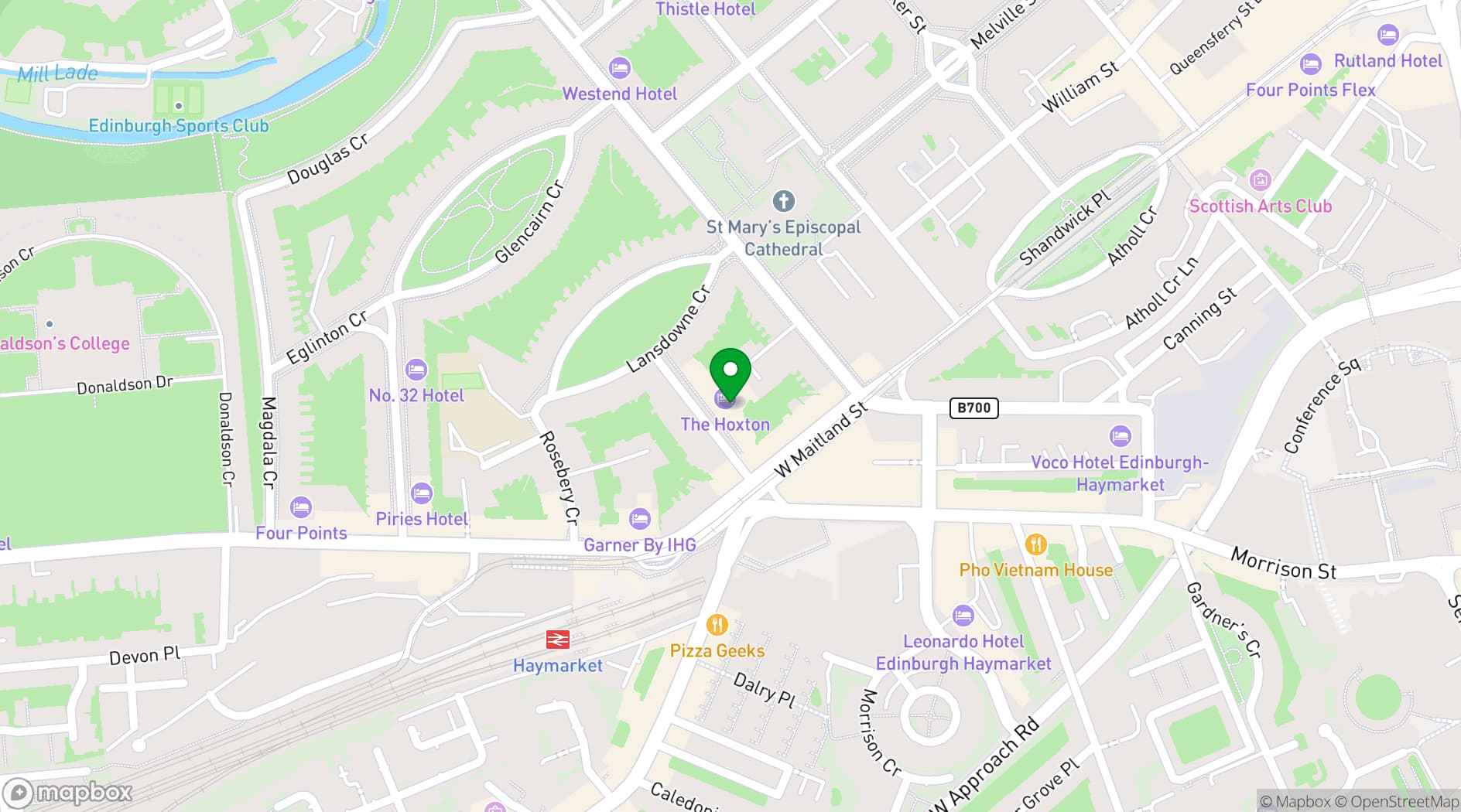 Map showing Edinburgh Grosvenor Hotel